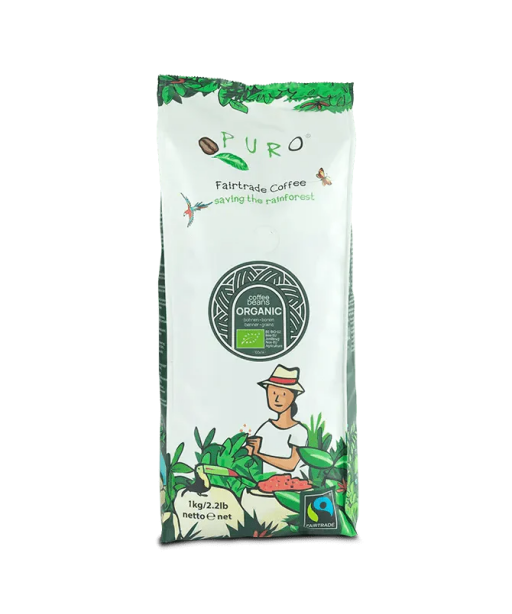 Puro Fairtrade Organic Light ekologiškos kavos pupelės,