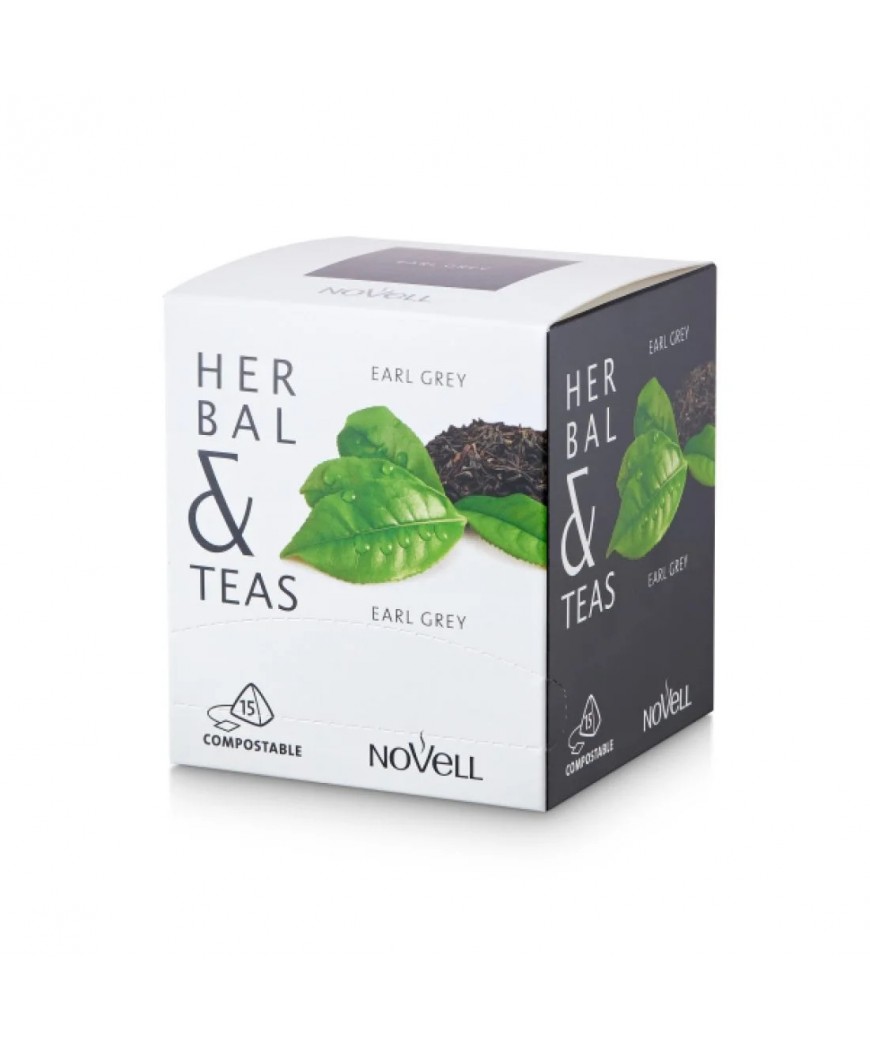 Novell Herbal & Teas Earl Grey juodoji arbata su bergamočių aromatu, 15 vnt. piramidžių