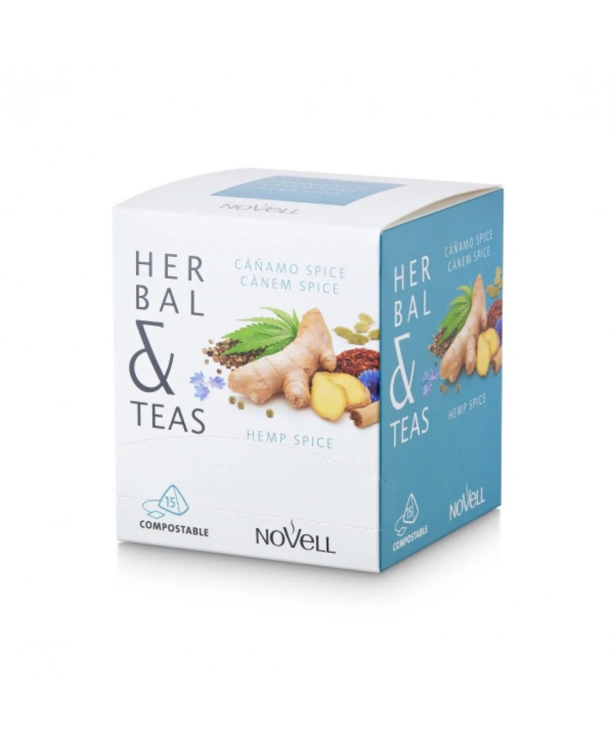 Novell Herbal & Teas Cáñamo Spice žolelių arbata su kanapių sėklomis ir imbieru, 15 vnt. piramidžių
